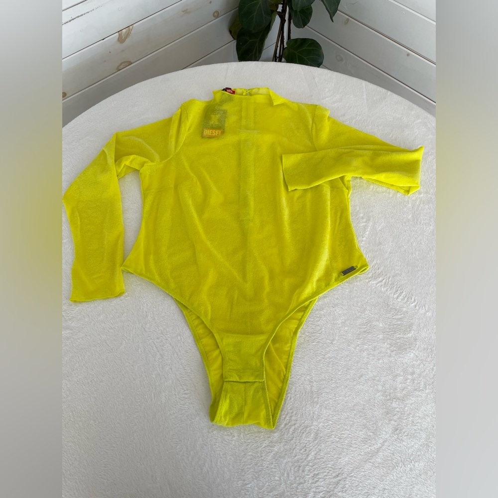 DIESEL × SAVAGE FENTY by RIHANNA Long Sleeve Bodysuit in Neon Tease Green Yellow - Picture 8 of 17
